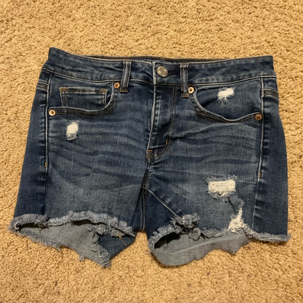 American Eagle Outfitters Distressed Dark Blue Jean Shorts